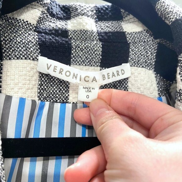 Veronica Beard Miller Dickey Tweed Blazer Black White Gingham Double Breast Sz 0 - Picture 9 of 15
